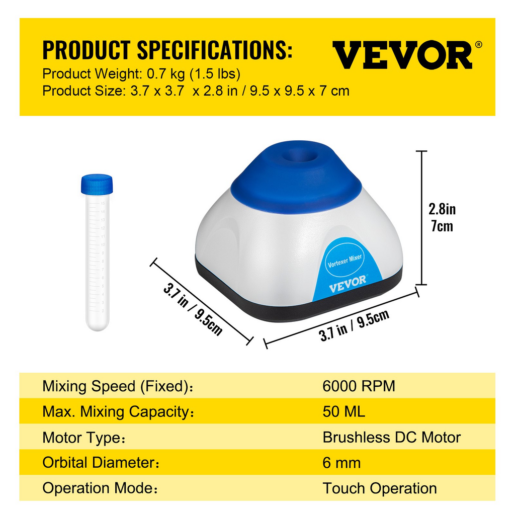 Mezclador de vórtice mini VEVOR agitador de 6000 RPM 50 ml para tinta de pintura de laboratorio