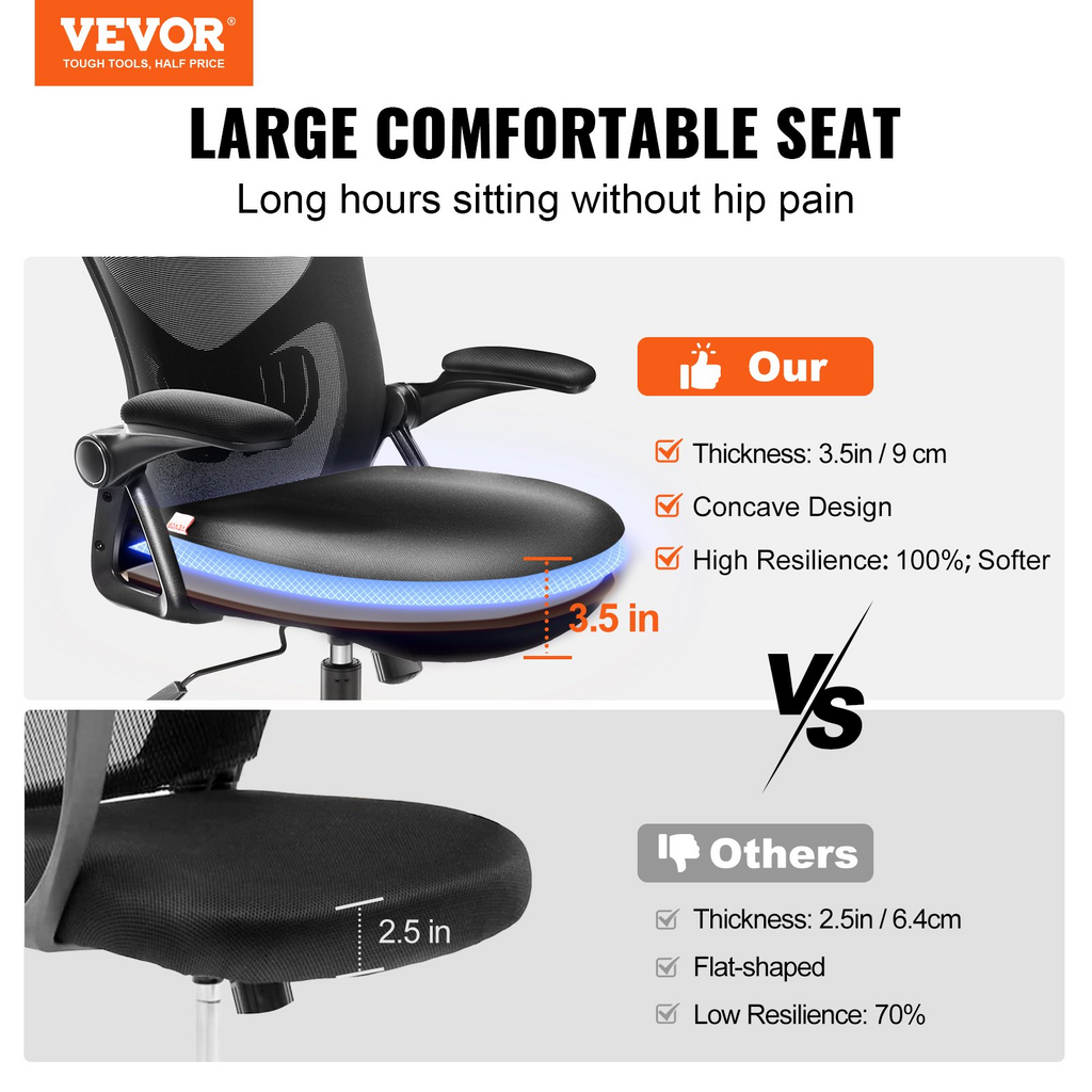 Silla de oficina VEVOR con soporte lumbar ajustable, silla de escritorio ergonómica de respaldo alto con reposacabezas ajustable,  ergonómica con reposabrazos