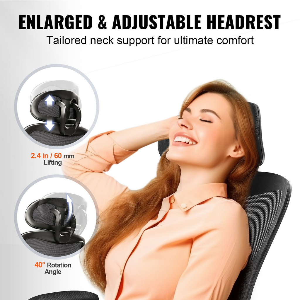 Silla de oficina VEVOR con soporte lumbar ajustable, silla de escritorio ergonómica de respaldo alto con reposacabezas ajustable,  ergonómica con reposabrazos