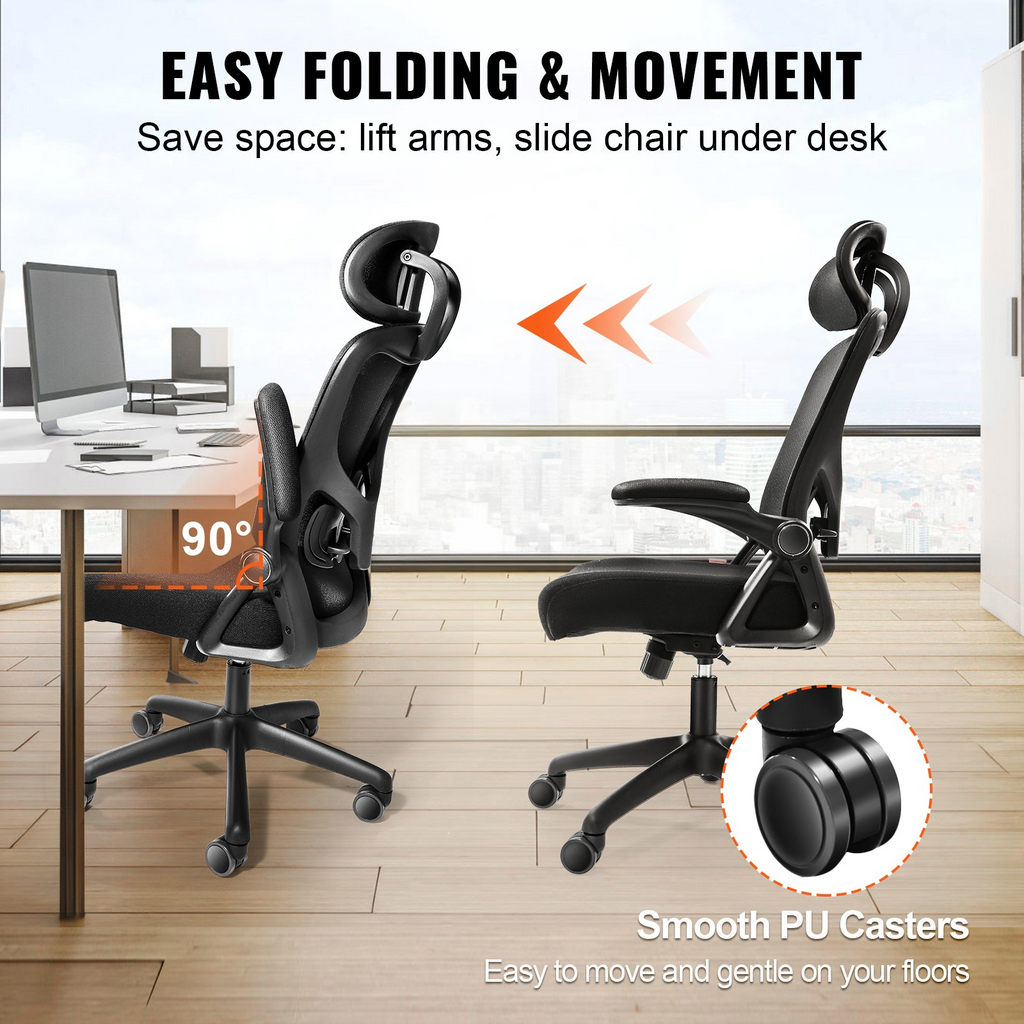 Silla de oficina VEVOR con soporte lumbar ajustable, silla de escritorio ergonómica de respaldo alto con reposacabezas ajustable,  ergonómica con reposabrazos