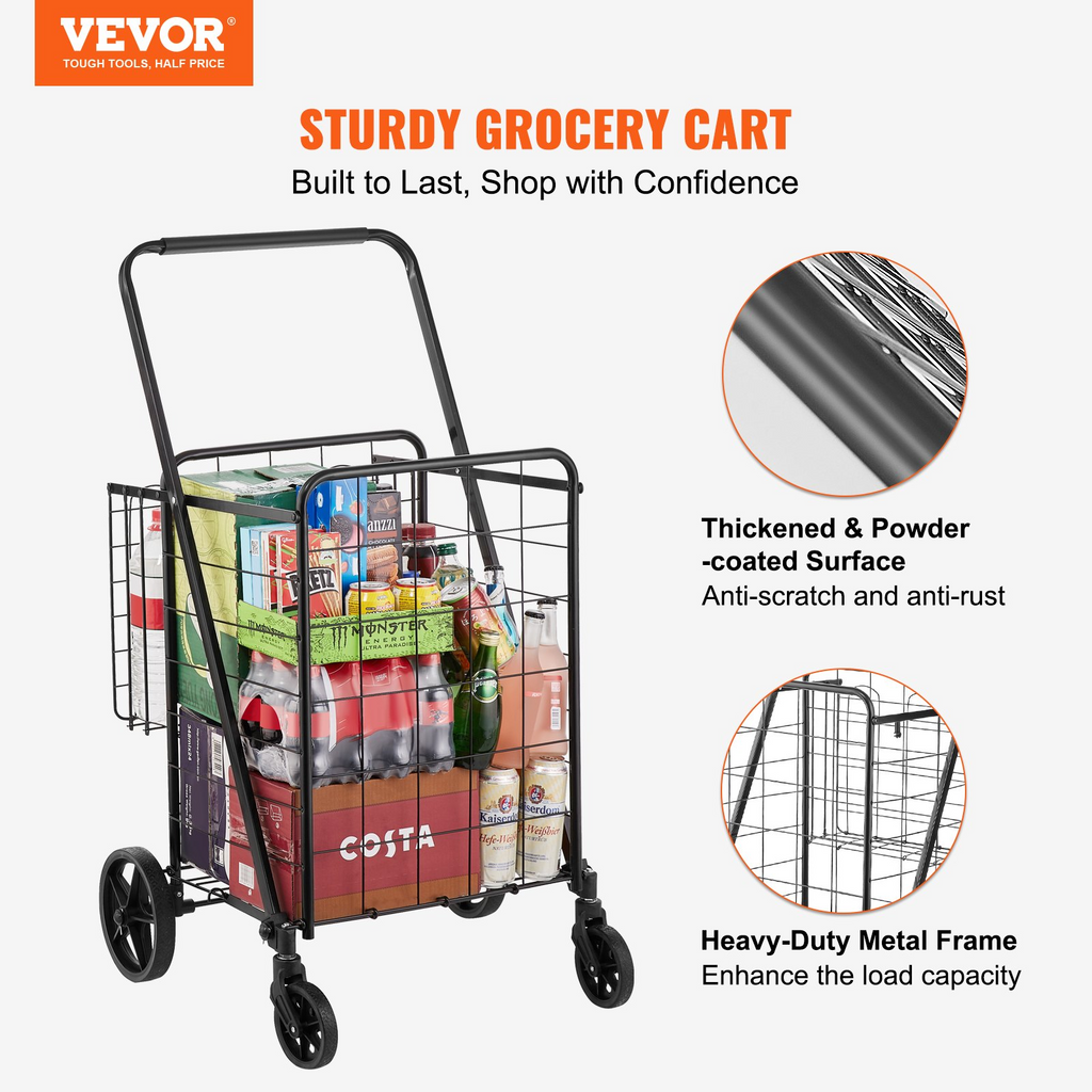VEVOR Carrito de compras plegable con ruedas giratorias de 360° capacidad de 110 libras