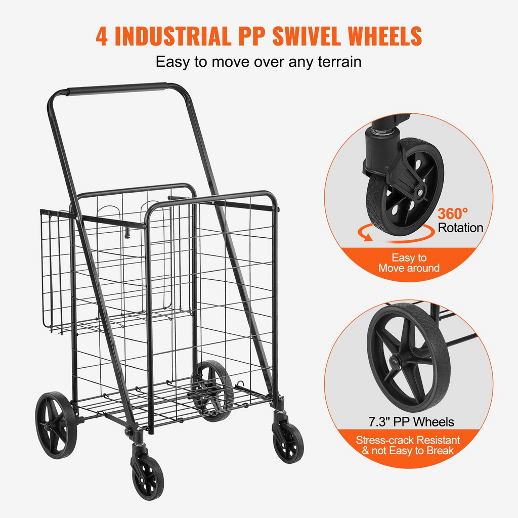 VEVOR Carrito de compras plegable con ruedas giratorias de 360° capacidad de 110 libras