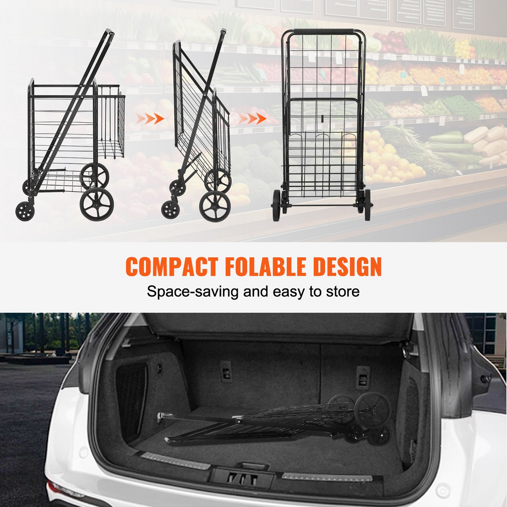 VEVOR Carrito de compras plegable con ruedas giratorias de 360° capacidad de 110 libras