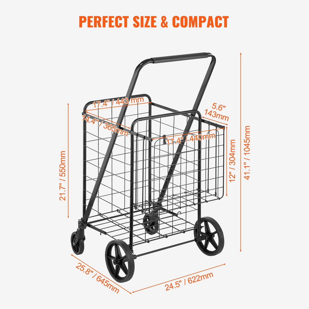 VEVOR Carrito de compras plegable con ruedas giratorias de 360° capacidad de 110 libras