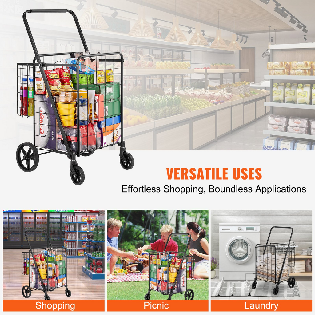 VEVOR Carrito de compras plegable con ruedas giratorias de 360° capacidad de 110 libras