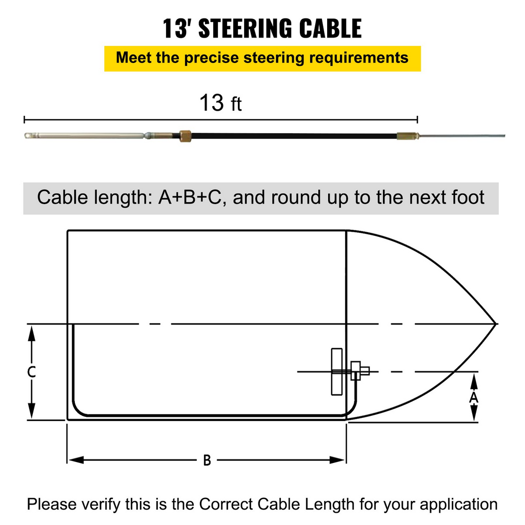 VEVOR Dirección de barco fueraborda Cable de dirección de barco de 13' Kit de dirección de barco fueraborda de 13 pies Eje cónico de 3/4'' para dirección de barco