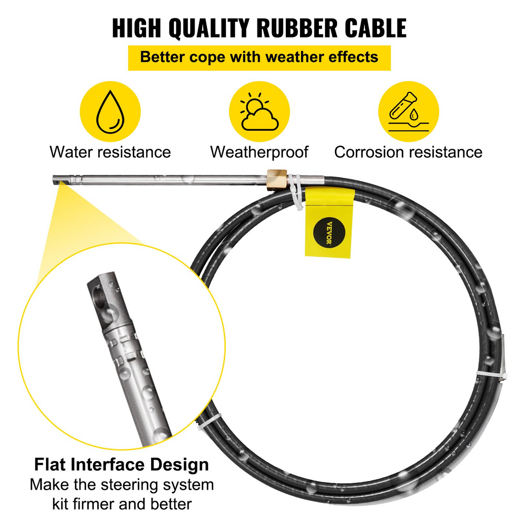 VEVOR Dirección de barco fueraborda Cable de dirección de barco de 13' Kit de dirección de barco fueraborda de 13 pies Eje cónico de 3/4'' para dirección de barco