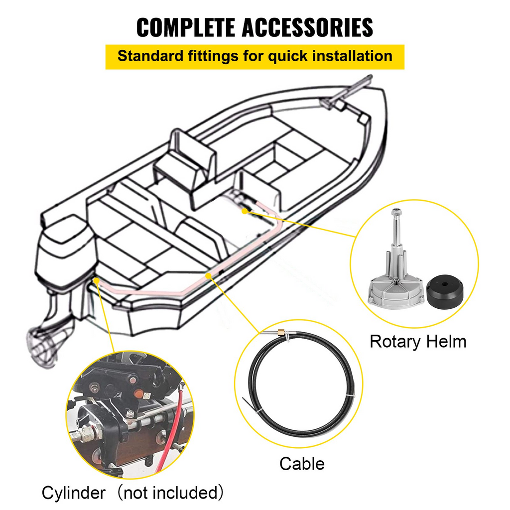 VEVOR Dirección de barco fueraborda Cable de dirección de barco de 13' Kit de dirección de barco fueraborda de 13 pies Eje cónico de 3/4'' para dirección de barco