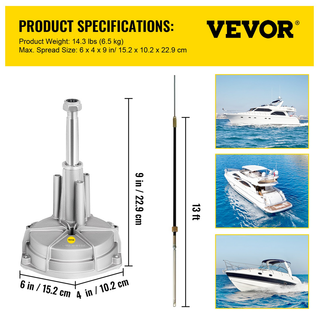 VEVOR Dirección de barco fueraborda Cable de dirección de barco de 13' Kit de dirección de barco fueraborda de 13 pies Eje cónico de 3/4'' para dirección de barco
