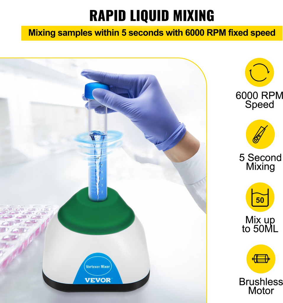 Mini mezclador de vórtice de 6000 rpm función táctil carga USB 50 ml diámetro orbital 6 mm
