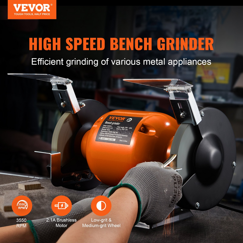 Amoladora de banco VEVOR 6 pulgadas con motor sin escobillas  2,1 A 3550 RPM