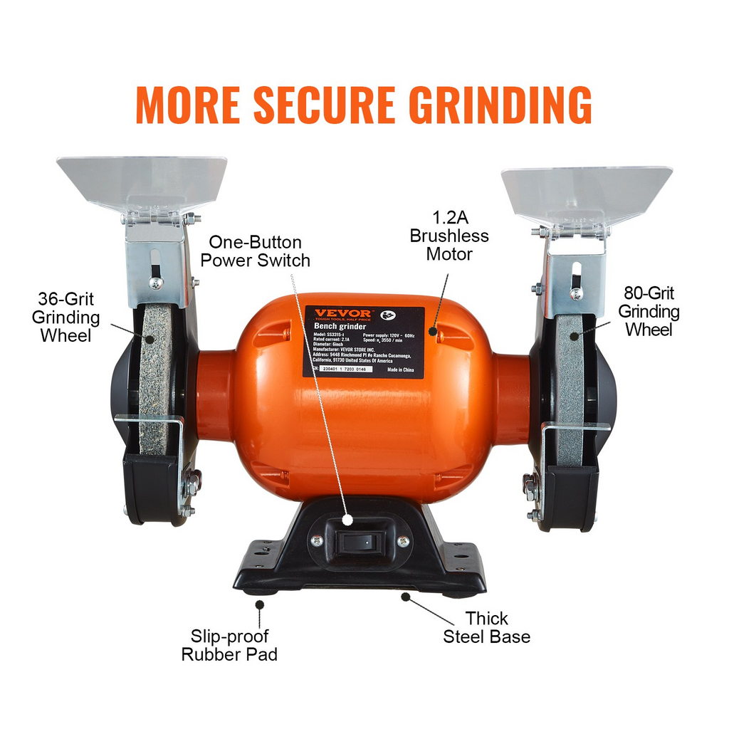 Amoladora de banco VEVOR 6 pulgadas con motor sin escobillas  2,1 A 3550 RPM