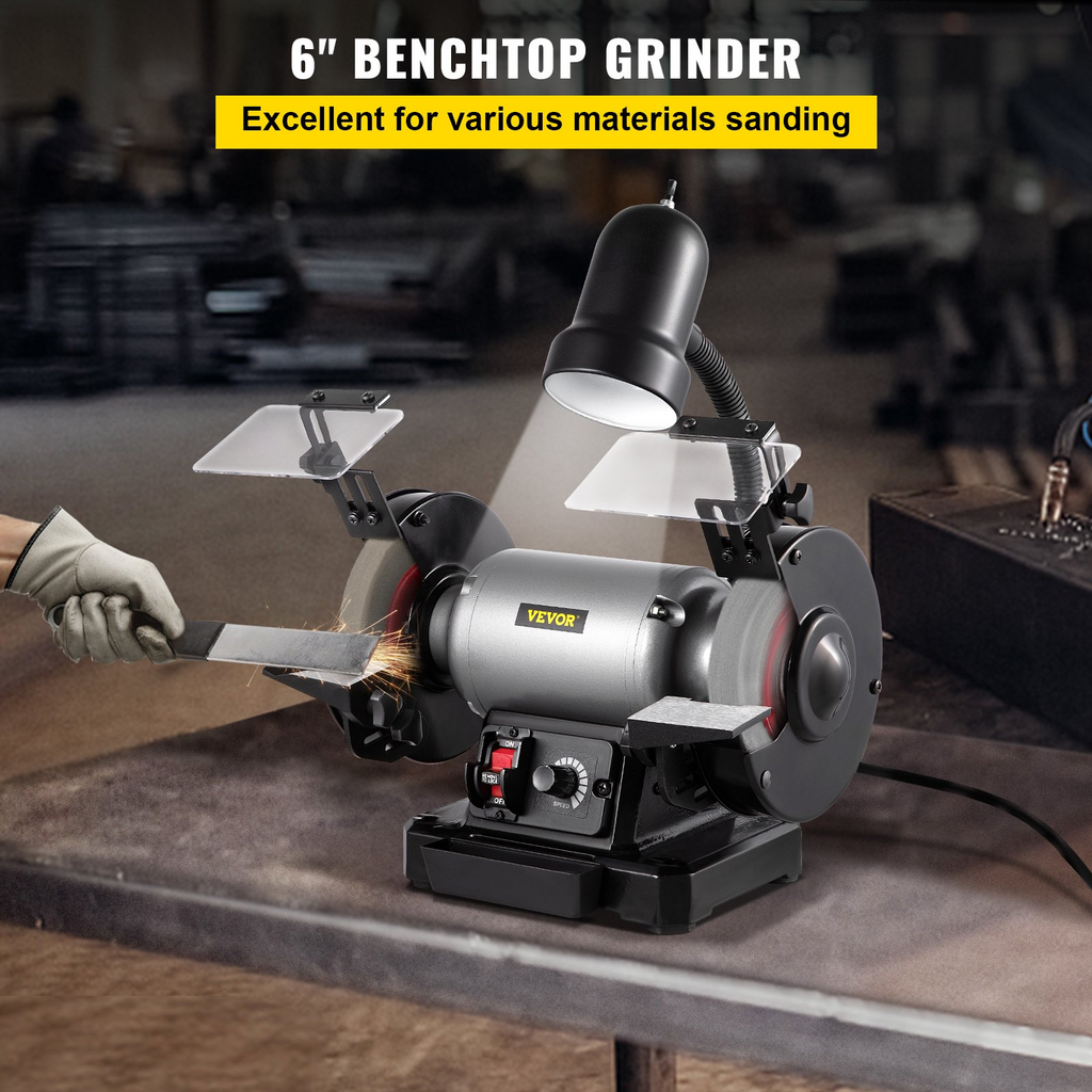 Amoladora de banco VEVOR de 6 pulgadas motor de 250 W y 1/3 HP con 3400 RPM y luz de trabajo