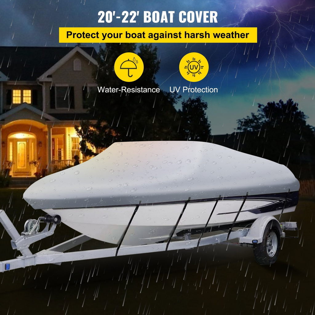 Funda impermeable para barco cubierta para barco remolcable de 20 a 22 pies ancho de viga de hasta 106"
