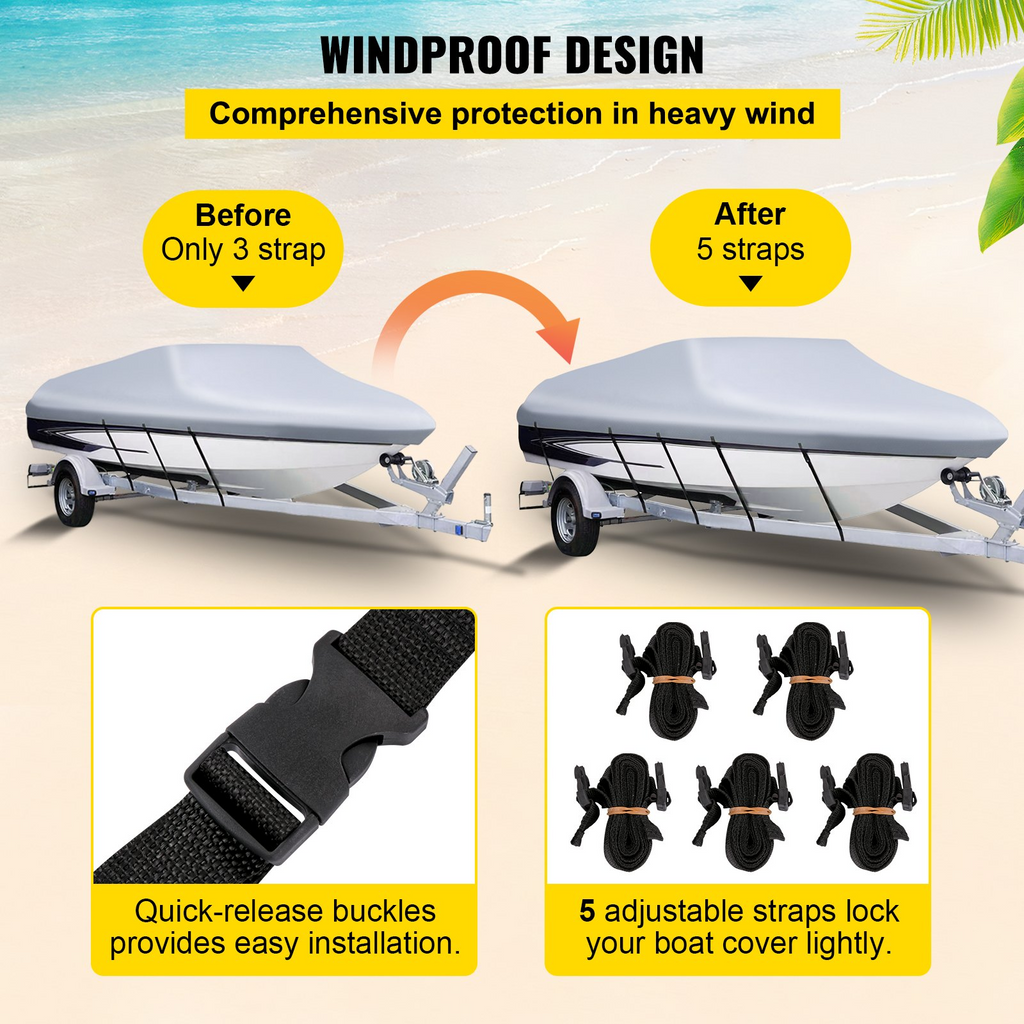 Funda impermeable para barco cubierta para barco remolcable de 20 a 22 pies ancho de viga de hasta 106"