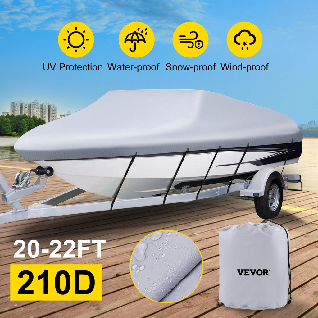 Funda impermeable para barco cubierta para barco remolcable de 20 a 22 pies ancho de viga de hasta 106"