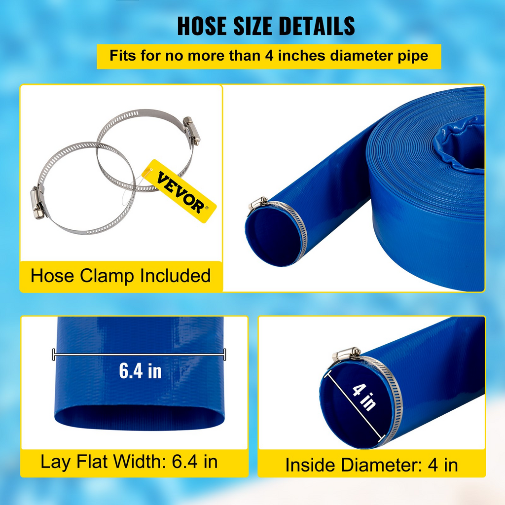 Manguera de descarga VEVOR 4" x 105' plana de PVC