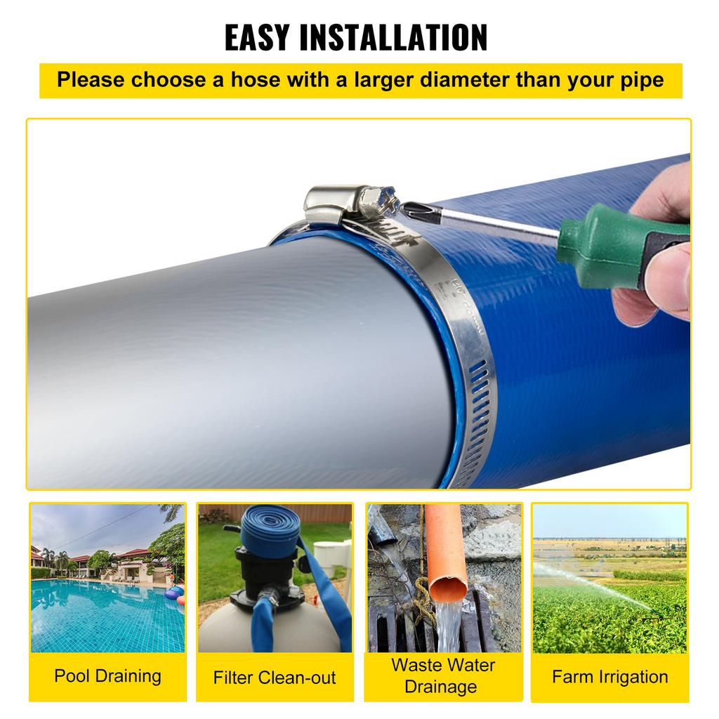 Manguera de descarga VEVOR 4" x 105' plana de PVC