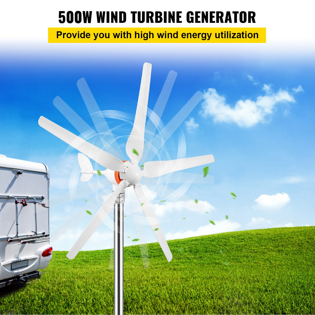 Generador de turbina eólica VEVOR de 12 V/CA 500 W con controlador MPPT 5 aspas