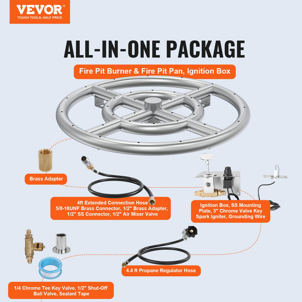 VEVOR - Fogón redondo empotrable de 12 pulgadas a gas natural y propano con 92 000 BTU