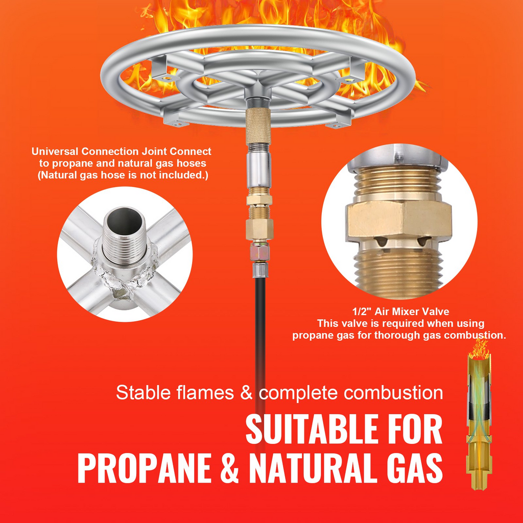 VEVOR - Fogón redondo empotrable de 12 pulgadas a gas natural y propano con 92 000 BTU