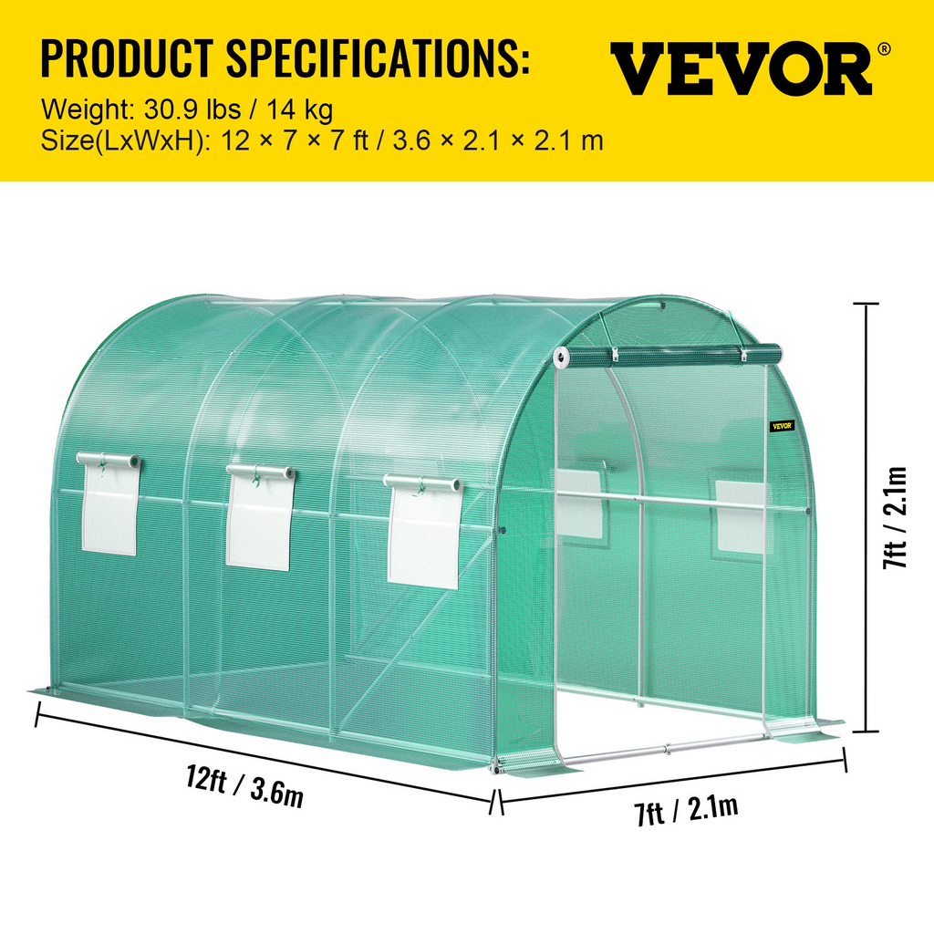 Invernadero de túnel portátil VEVOR de 12 x 7 x 7 pies con aros de acero galvanizado