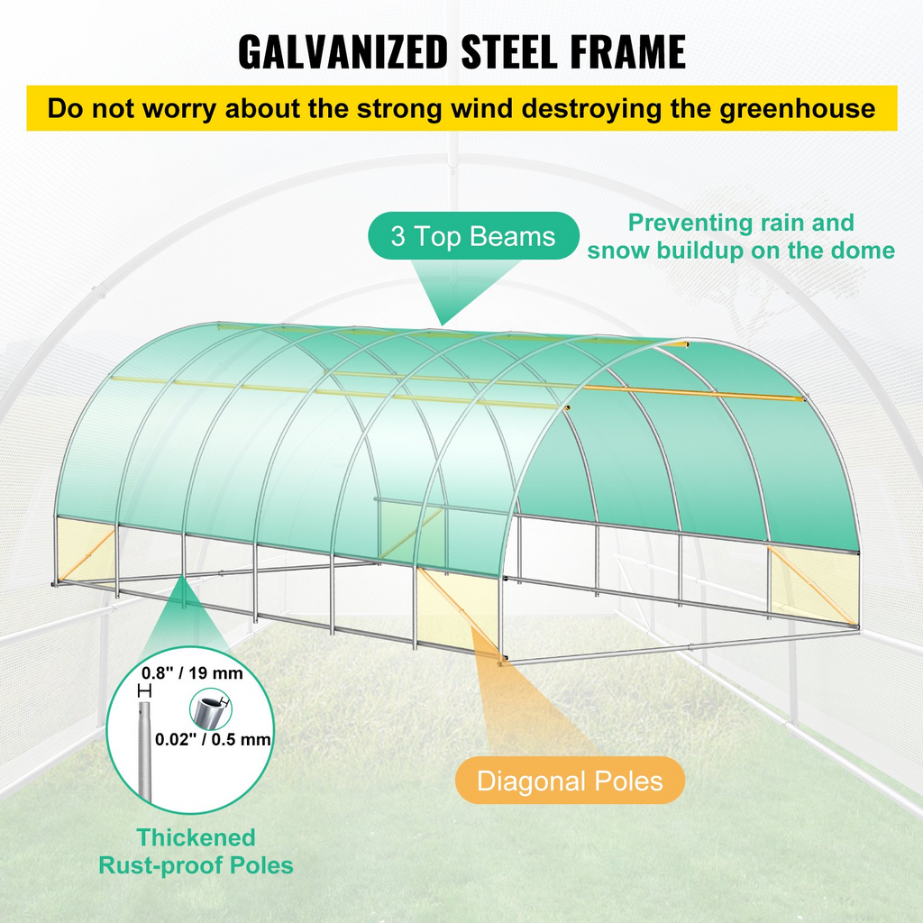Invernadero de túnel portátil VEVOR de 20 x 10 x 7 pies con aros de acero galvanizado