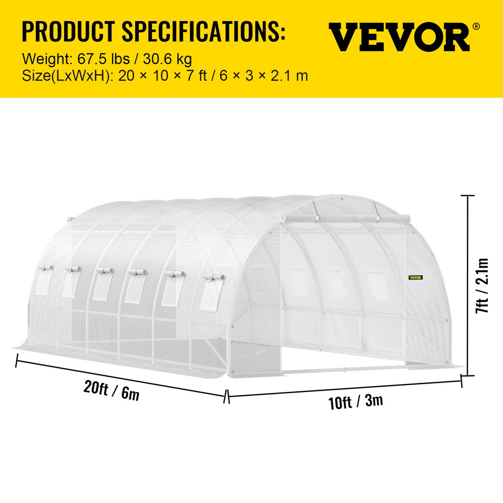 Invernadero de túnel portátil VEVOR de 20 x 10 x 7 pies con aros de acero galvanizado