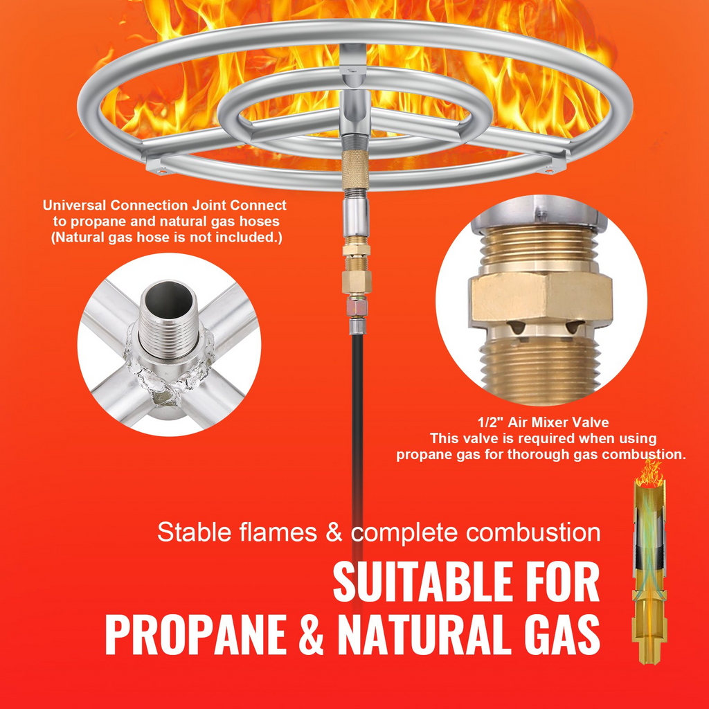 Fogón redondo empotrable de 18 pulgadas a gas natural y propano con 150 000 BTU