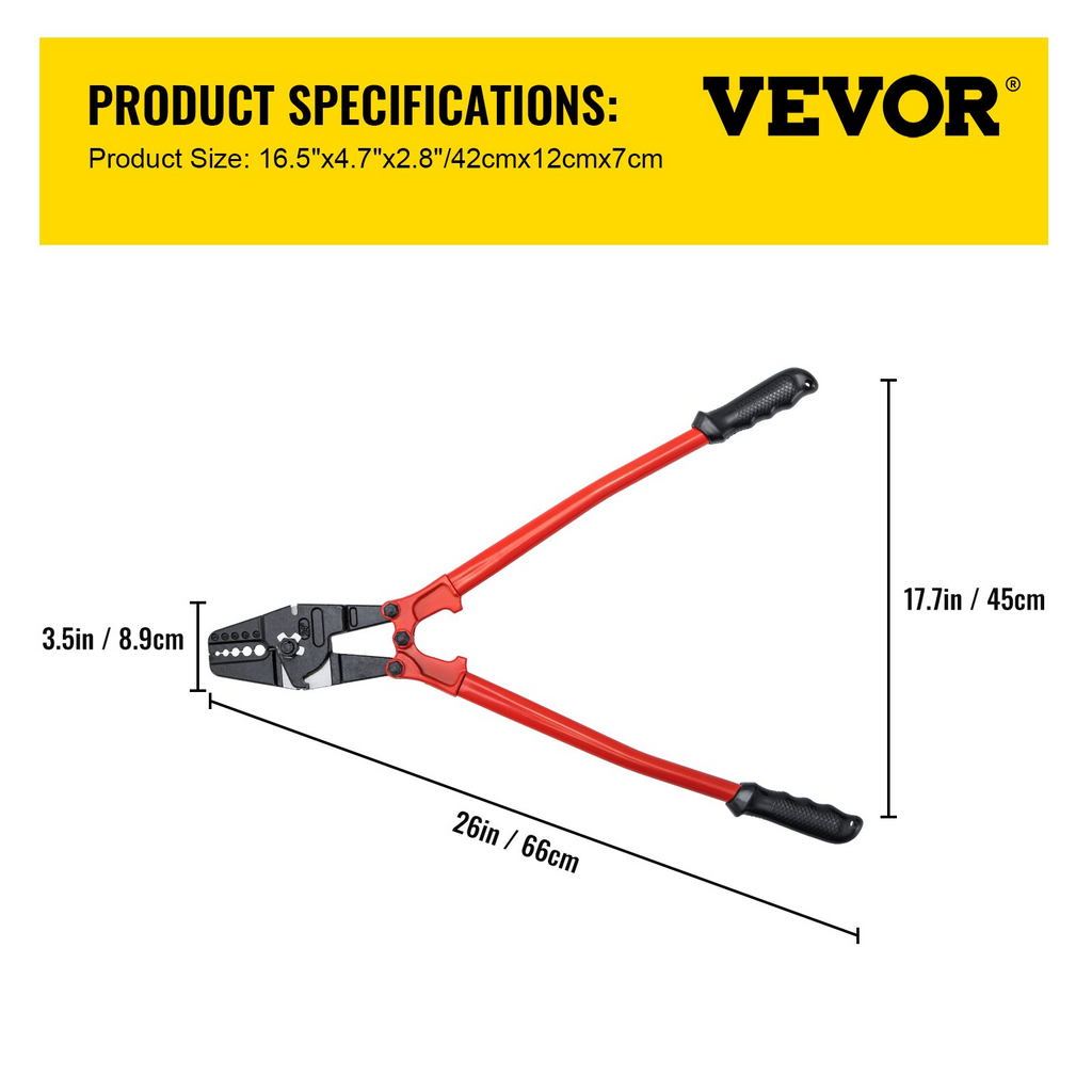 VEVOR - Crimpadora manual de 24 pulgadas herramienta de estampación de 5 cavidades de 1/16", 3/32", 1/8", 5/32", 3/16"