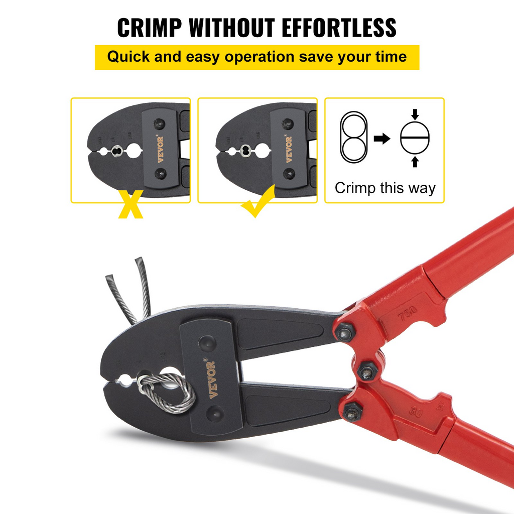 Crimpadora manual de 30 pulgadas herramienta de prensado para cables de acero de 5/32" 1/4" y 5/16"