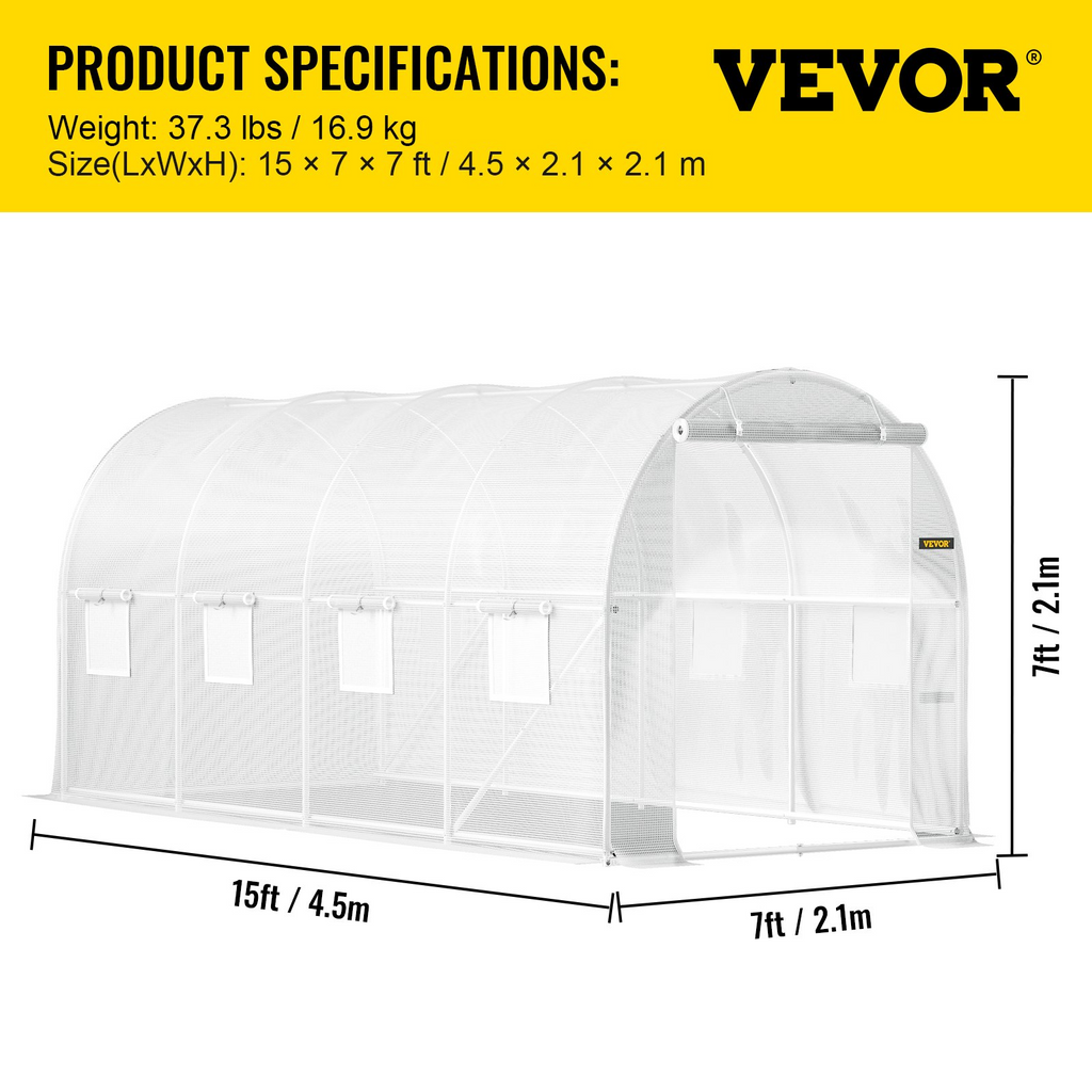 Invernadero de túnel portátil VEVOR de 15 x 7 x 7 pies con aros de acero galvanizado