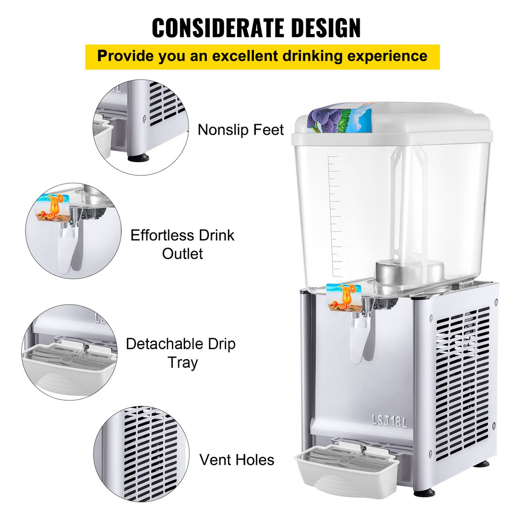 Dispensador de bebidas comerciales VEVOR de 1 tanque de 4,8 galones 200 W