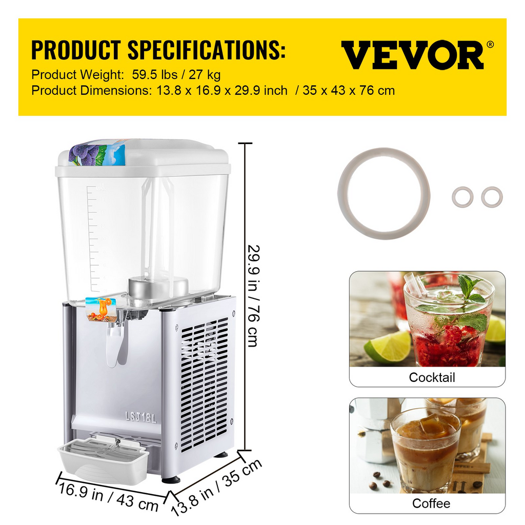 Dispensador de bebidas comerciales VEVOR de 1 tanque de 4,8 galones 200 W