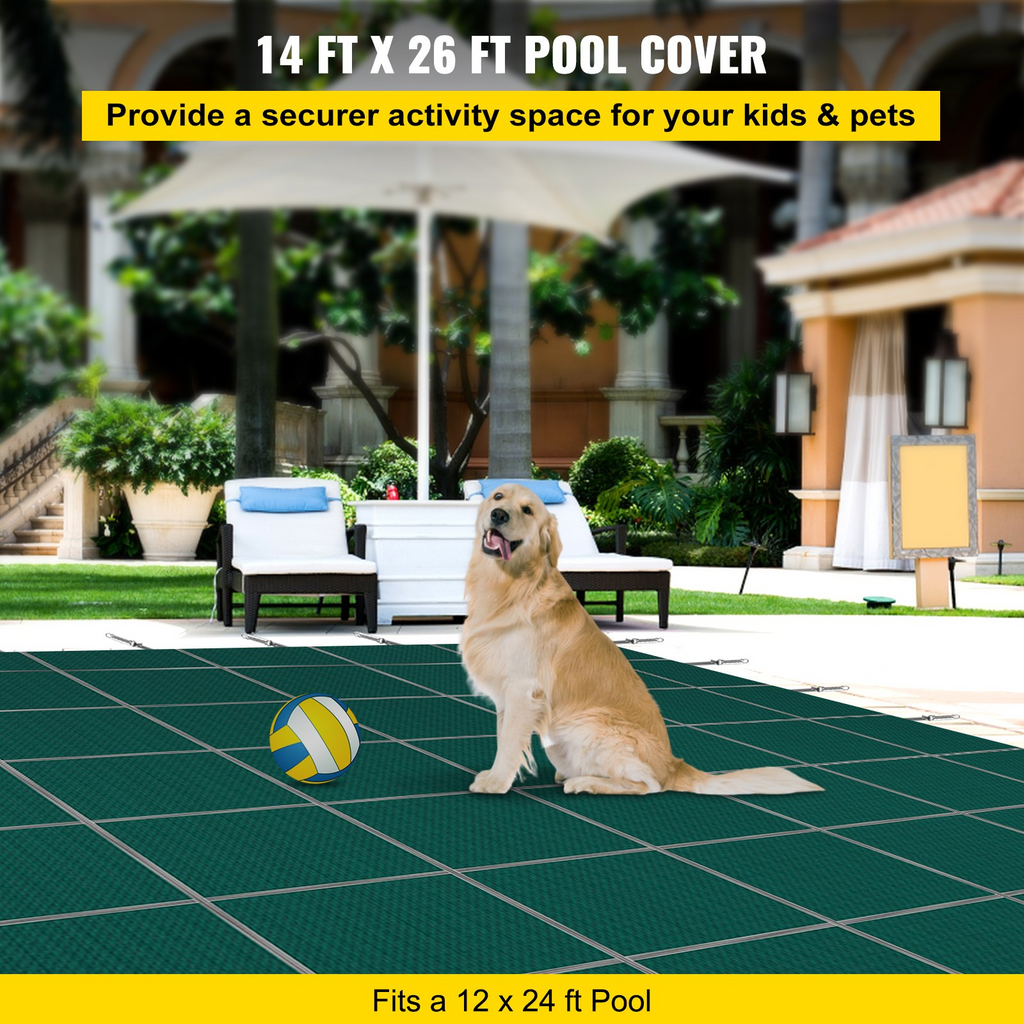 Cubierta de seguridad para piscina de 14 pies x 26 pies triple costura material PP de malla de alta resistencia
