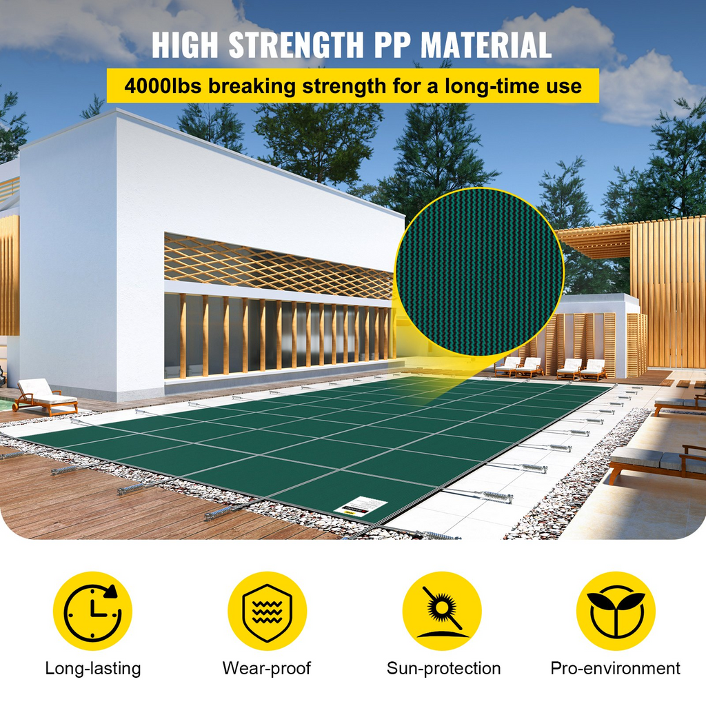 Cubierta de seguridad para piscina de 14 pies x 26 pies triple costura material PP de malla de alta resistencia
