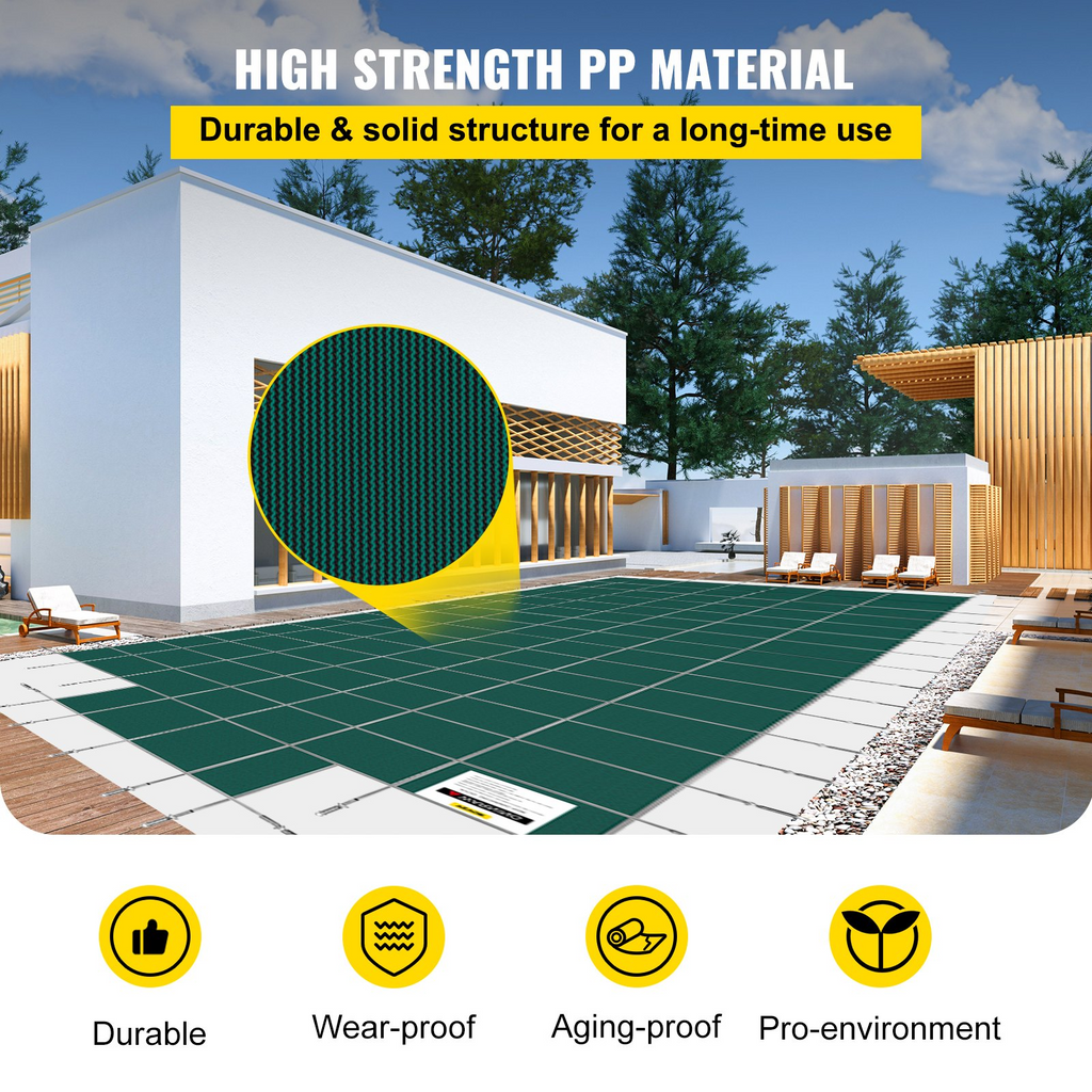 VEVOR - Cubierta de seguridad para piscinas rectangulares de 20 x 40 pies malla verde con escalones en el extremo central de 4 x 8 pies
