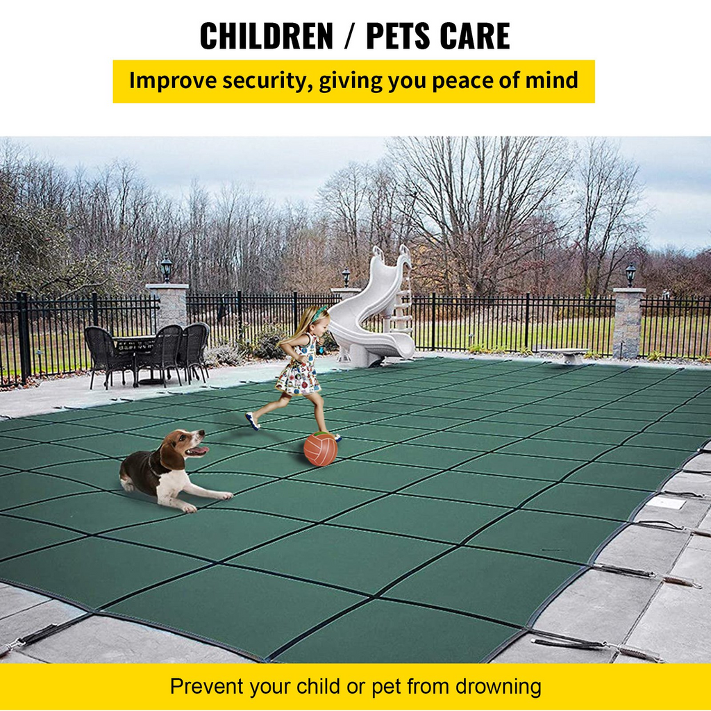 VEVOR - Cubierta de seguridad para piscinas rectangulares de 20 x 40 pies malla verde con escalones en el extremo central de 4 x 8 pies