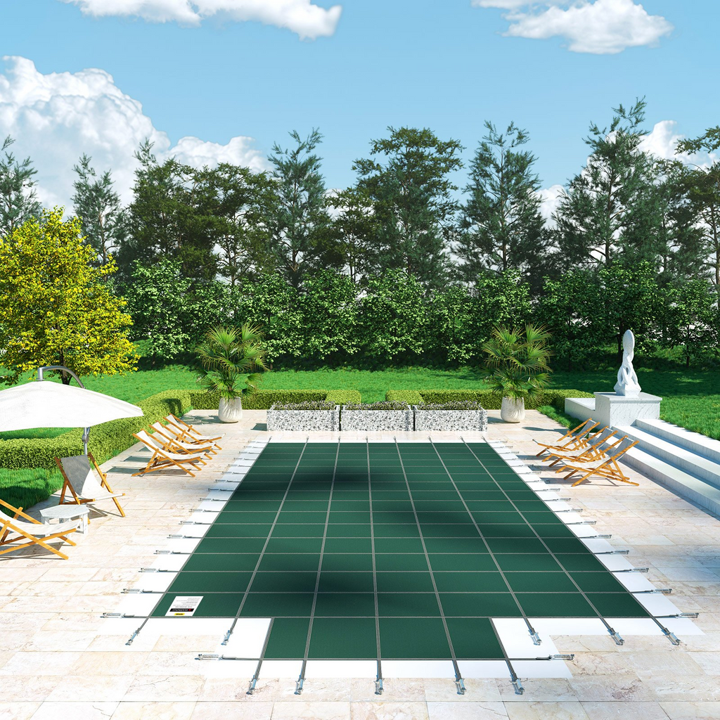 VEVOR - Cubierta de seguridad para piscinas rectangulares de 20 x 40 pies malla verde con escalones en el extremo central de 4 x 8 pies
