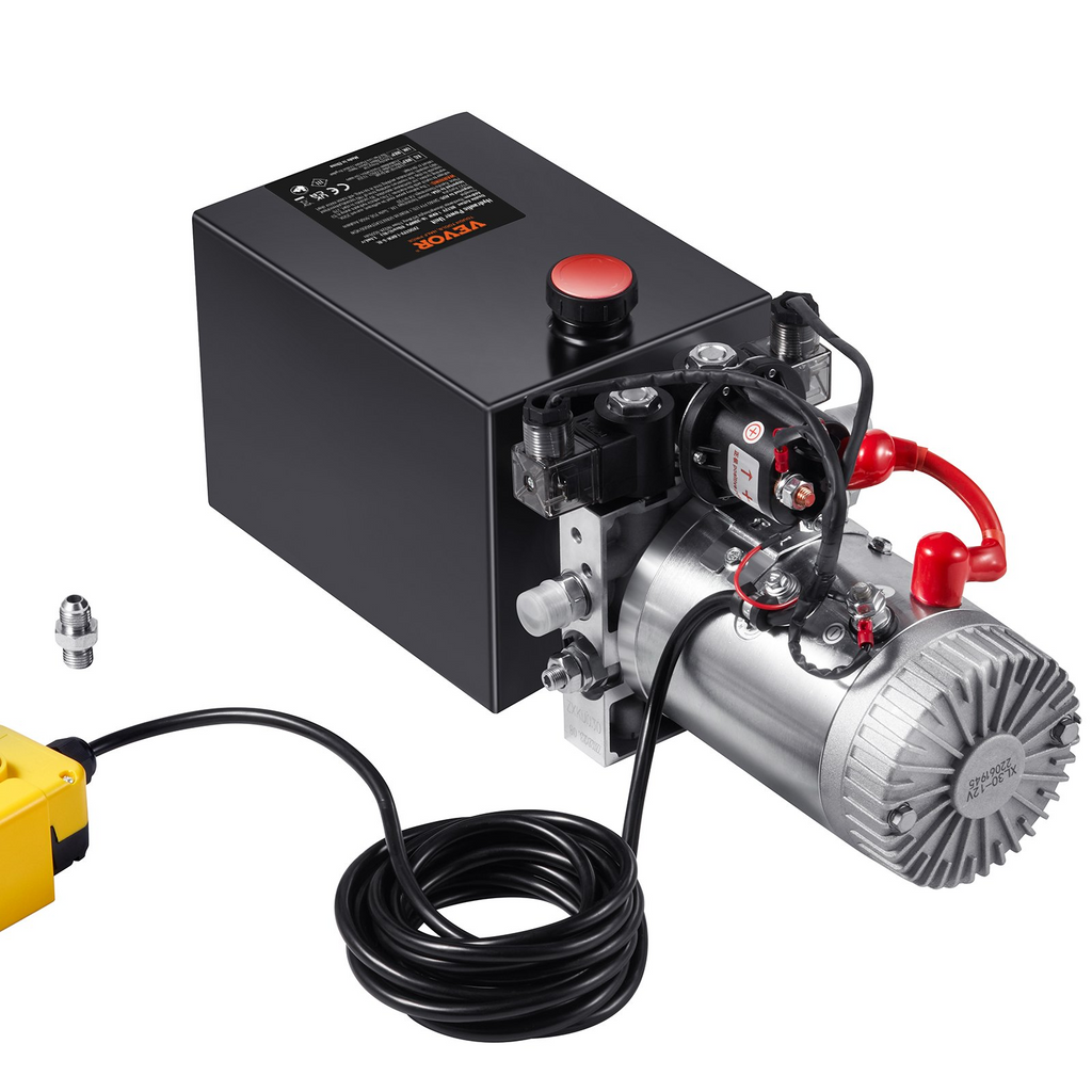 Bomba hidráulica VEVOR, unidad de potencia hidráulica de 8 cuartos, bomba de remolque de volteo de doble acción, caudal de 0,91 GPM, presión de alivio máxima de 3200 PSI, bomba hidráulica de 12 V CC