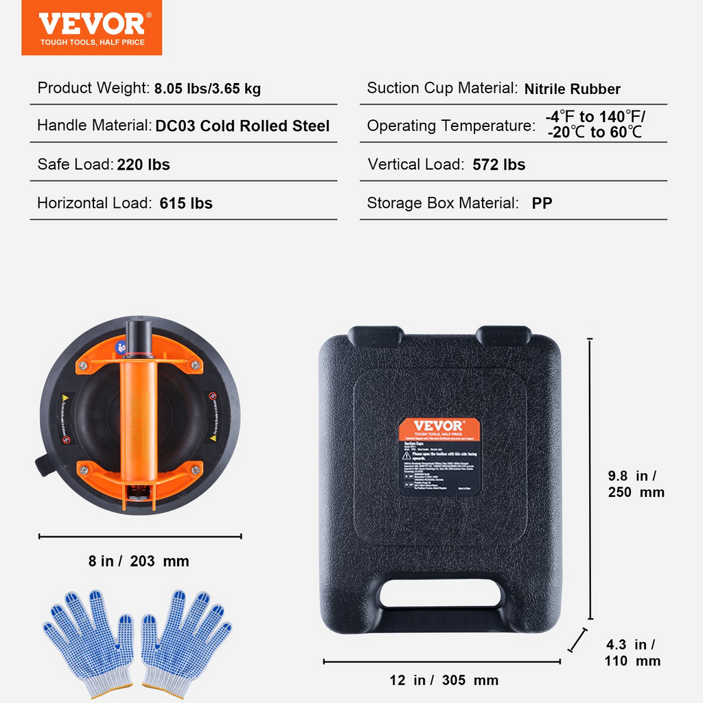 Ventosa de vidrio VEVOR paquete de 2 de 8" capacidad de carga de 615 lb