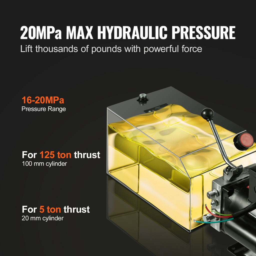 Bomba hidráulica VEVOR, unidad de potencia hidráulica de 15 cuartos, bomba de remolque de volteo de acción simple, caudal de 1,7 GPM, presión de alivio máxima de 3200 PSI, bomba hidráulica de 220 V CA