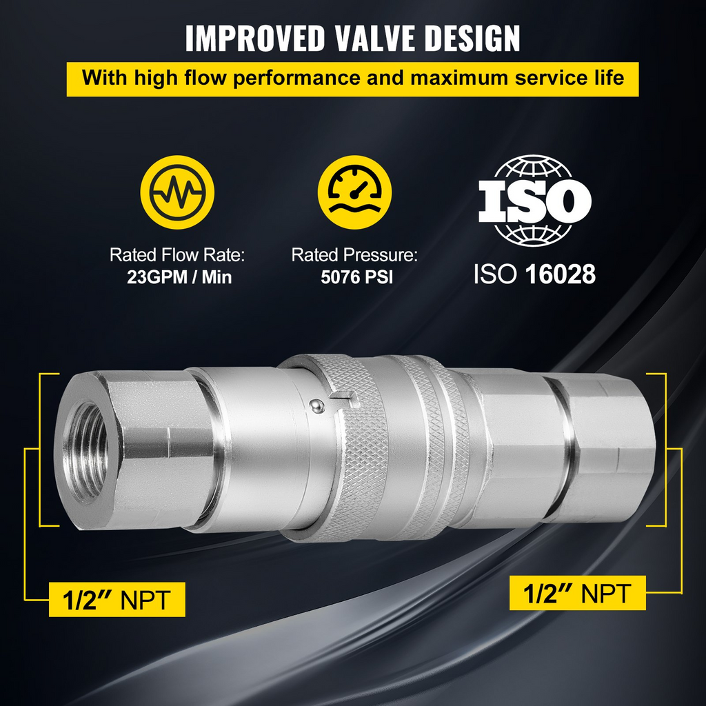 Acoplador de conexión rápida acoplamiento hidráulico 1/2" para minicargadoras VEVOR 1/2" NPT 8 pares 27.6 MPa (ISO 16028)
