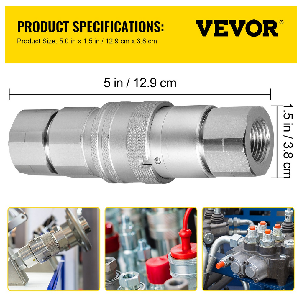 Acoplador de conexión rápida acoplamiento hidráulico 1/2" para minicargadoras VEVOR 1/2" NPT 8 pares 27.6 MPa (ISO 16028)