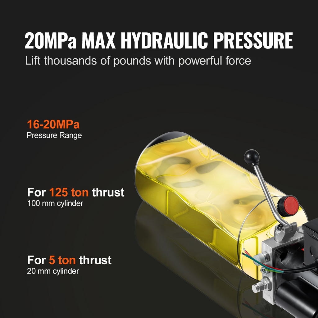 Bomba hidráulica VEVOR, unidad de potencia hidráulica de 10 cuartos, bomba de remolque de volteo de acción simple, caudal de 1,7 GPM, presión de alivio máxima de 3200 PSI, bomba hidráulica de 220 V CA para elevación de automóviles