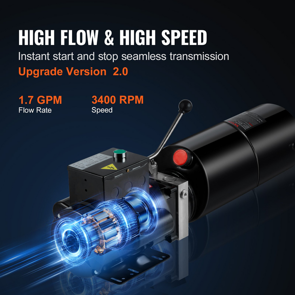 Bomba hidráulica VEVOR, unidad de potencia hidráulica de 10 cuartos, bomba de remolque de volteo de acción simple, caudal de 1,7 GPM, presión de alivio máxima de 3200 PSI, bomba hidráulica de 220 V CA para elevación de automóviles