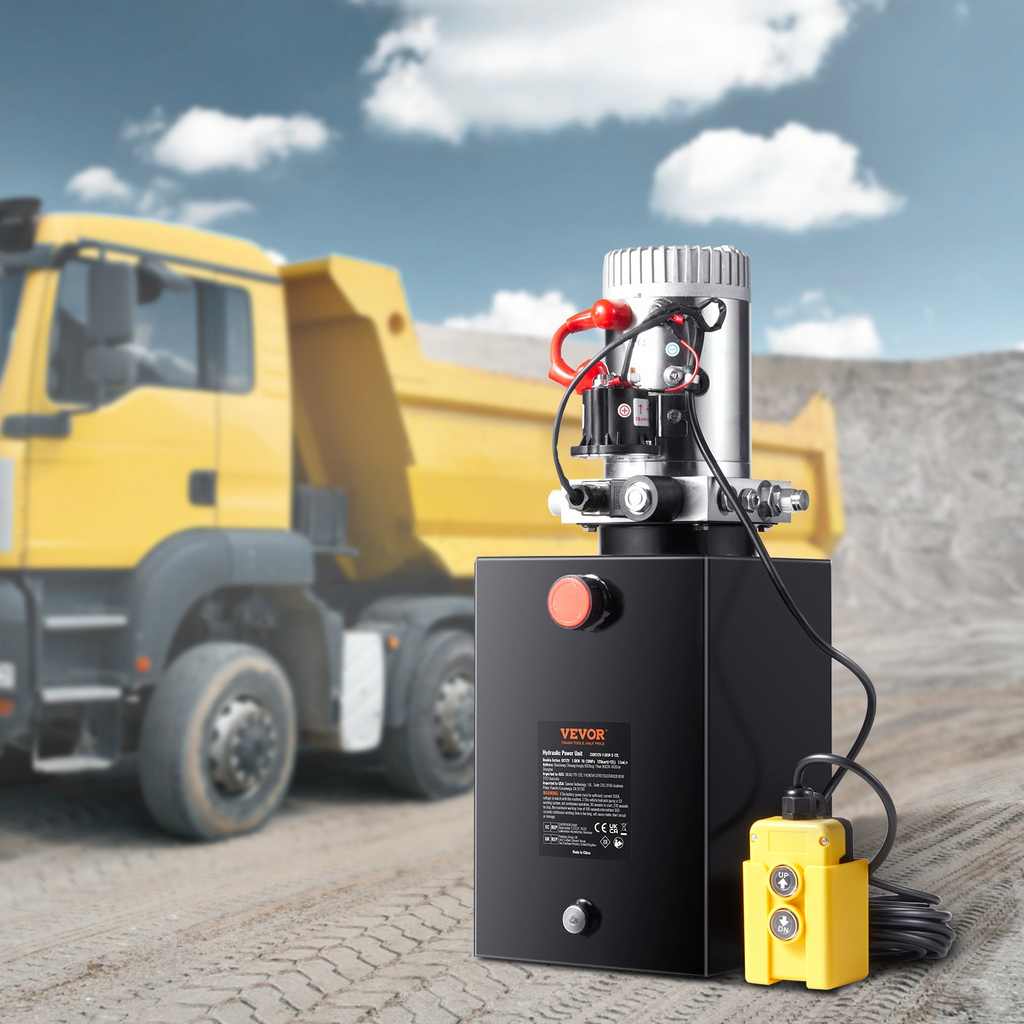 Bomba hidráulica VEVOR, unidad de potencia hidráulica de 12 cuartos, bomba de remolque de volteo de acción simple, caudal de 0,91 GPM, presión de alivio máxima de 3200 PSI, bomba hidráulica de CC de 12 V