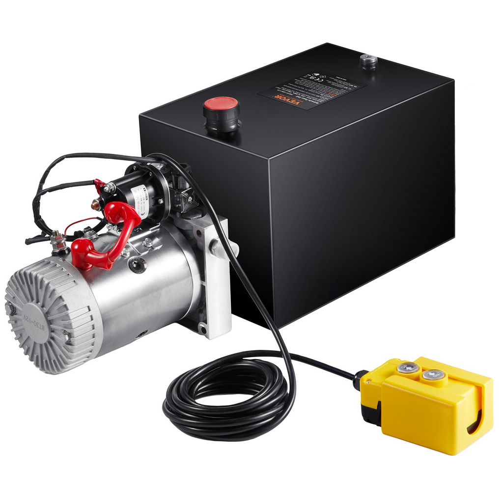 Bomba hidráulica VEVOR, unidad de potencia hidráulica de 12 cuartos, bomba de remolque de volteo de acción simple, caudal de 0,91 GPM, presión de alivio máxima de 3200 PSI, bomba hidráulica de CC de 12 V
