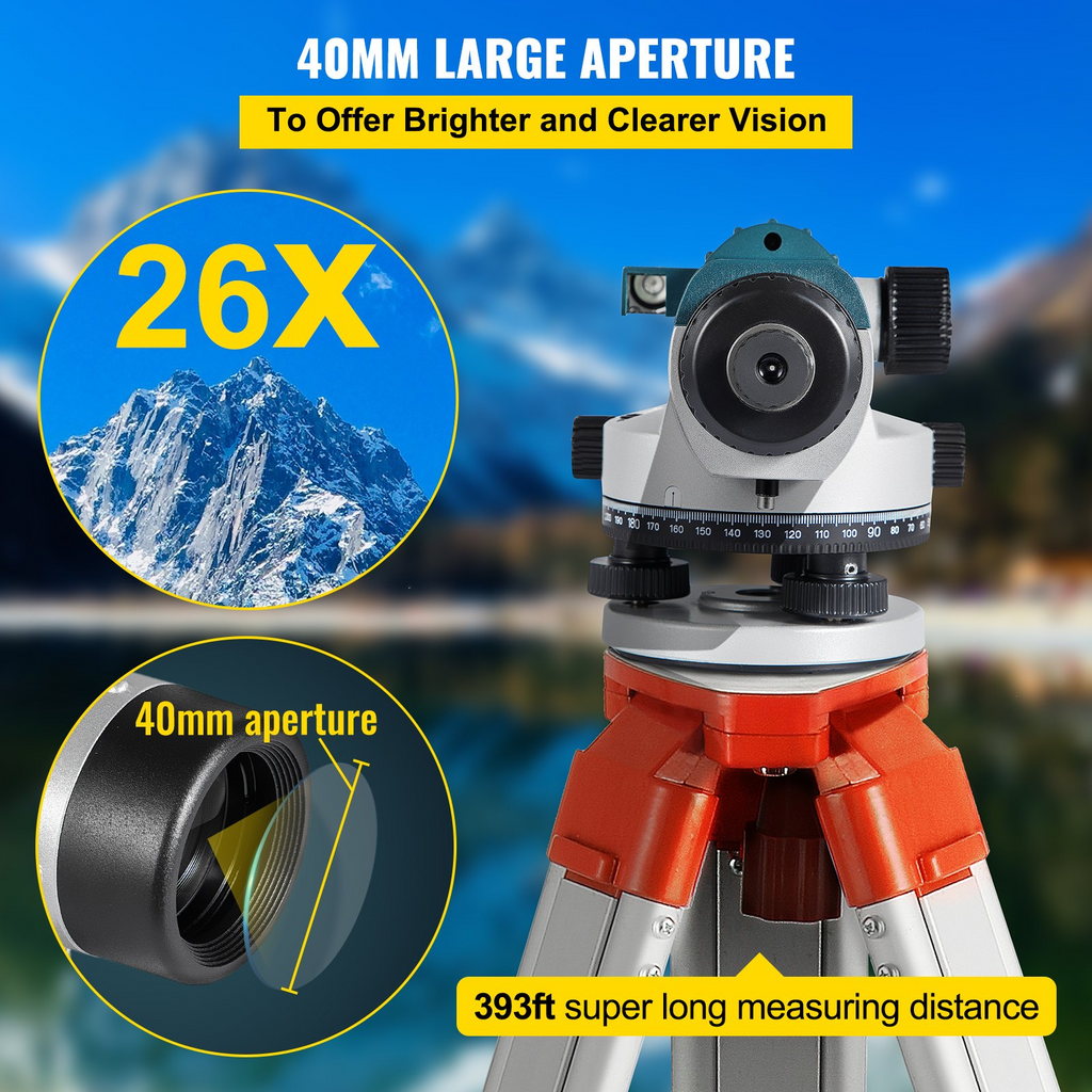 Nivel óptico automático VEVOR 26X IP54  Precisión de nivelación 1/16 "a 100 pies
