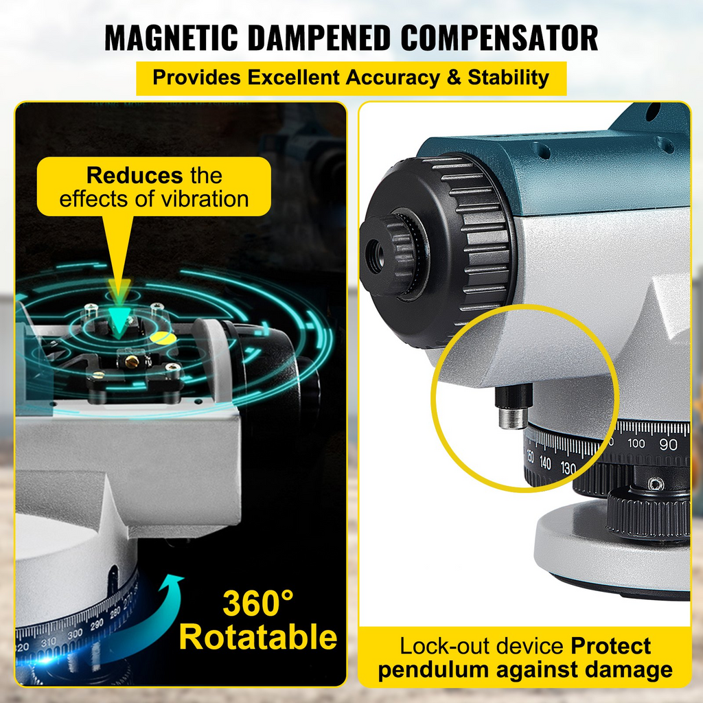 Nivel óptico automático VEVOR 26X IP54  Precisión de nivelación 1/16 "a 100 pies